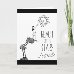 Cute Black and White Reach for the Stars Good Luck Card