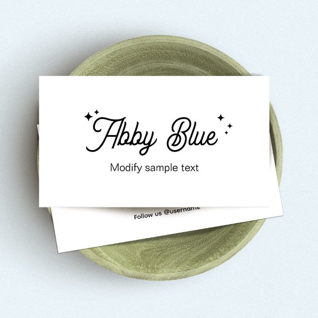 Cute Black and White Script Font Stars Business Card (Creator Uploaded)