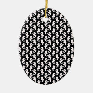 Cute Black and White Seahorse Pattern Ceramic Tree Decoration