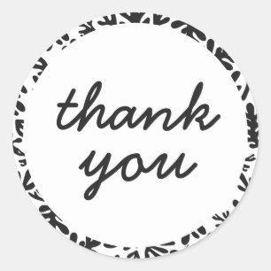 Cute Black and White Simple Botanical Thank You Classic Round Sticker