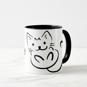 Cute Black and White Sketch Snuggly Kitten Mug