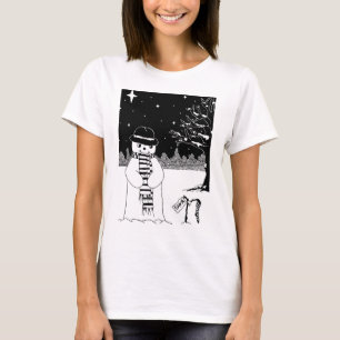cute black and white snowman at Christmas T-Shirt