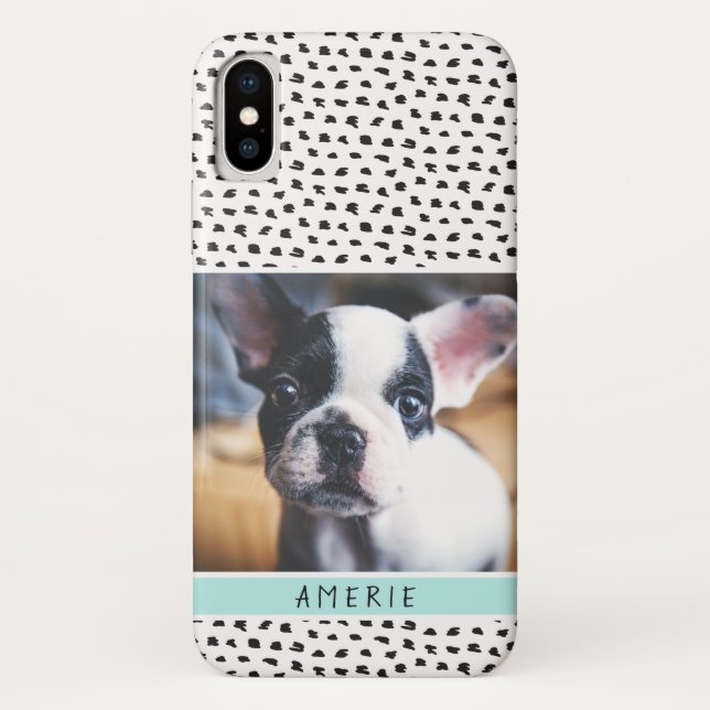 Cute Black and White Splotches Pet Photo | Aqua Case-Mate iPhone Case (Back)