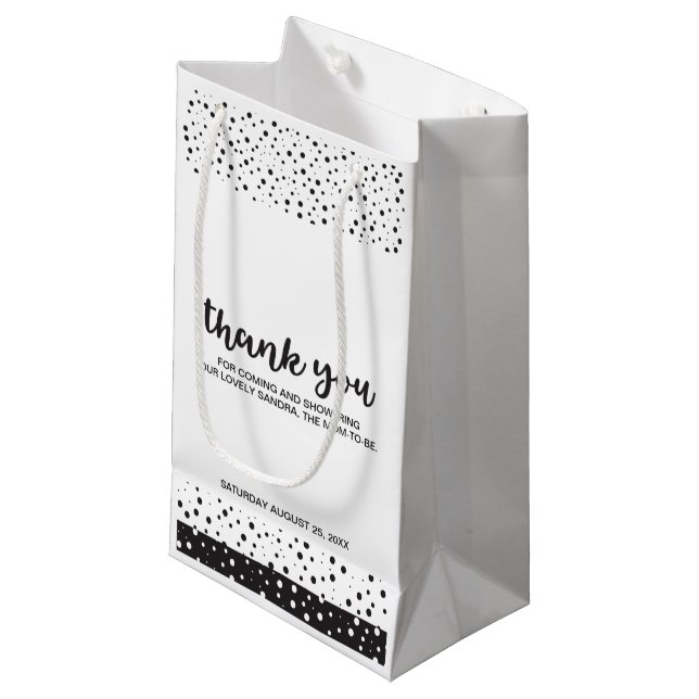 Cute, black and white, Thank you Baby shower Small Gift Bag (Front Angled)