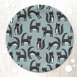 Cute Black and White Tuxedo Cat Pattern Paper Plate<br><div class="desc">Adorable and whimsical tittle black and white tuxedo cats on a teal blue green background.</div>