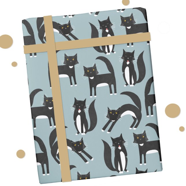 Cute Black and White Tuxedo Cat Pattern Wrapping Paper (Black and white Tuxedo Cat pattern gift wrap paper roll)