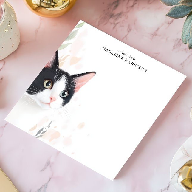 Cute Black and White Tuxedo Cat Personalised Name Notepad (Creator Uploaded)