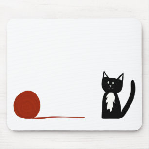 Cute Black and White Tuxedo Cat with Yarn Mouse Mat