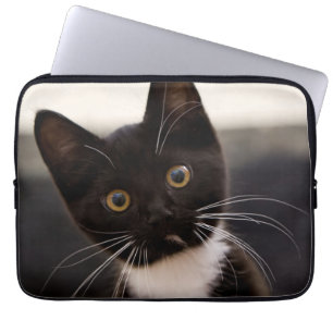 Cute Black And White Tuxedo Kitten Laptop Sleeve