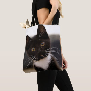 Cute Black And White Tuxedo Kitten Tote Bag