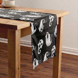 Cute Black and White Watercolor Ghost Halloween Short Table Runner