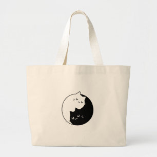 cute black and white yin and yang cat love design large tote bag