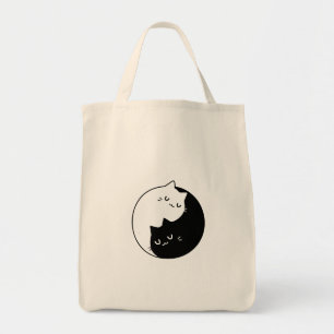 cute black and white yin and yang cat love design tote bag