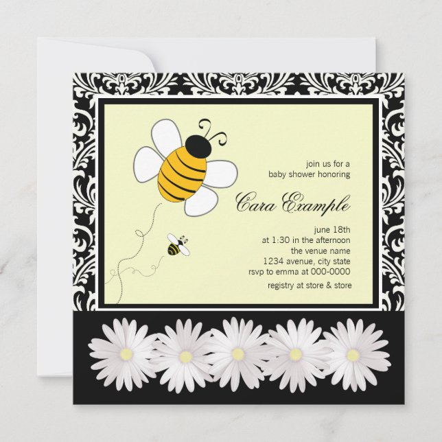 Cute Black and Yellow Bumble Bee Baby Shower Invitation (Front)
