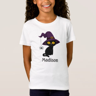 Cute Black and Yellow Cat with Witch Hat Kids T-Shirt