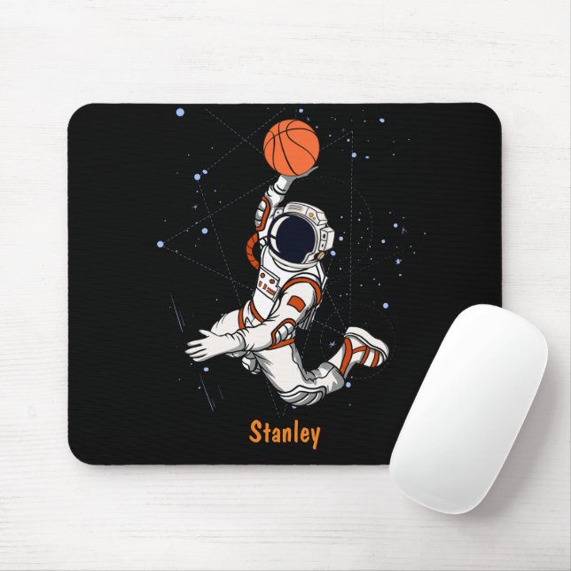 Cute Black Astronaut Outer Space Galaxy Basketball Mouse Mat (With Mouse)
