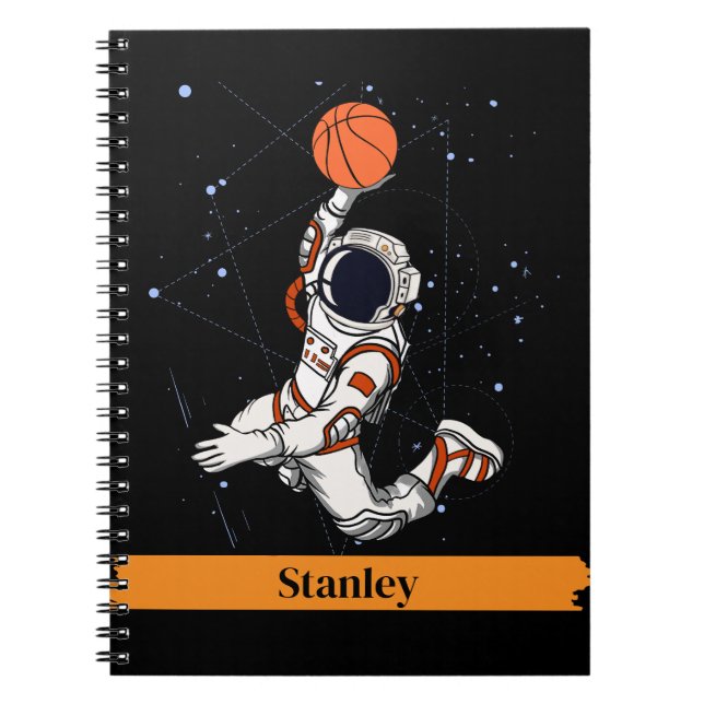 Cute Black Astronaut Outer Space Galaxy Basketball Notebook (Front)