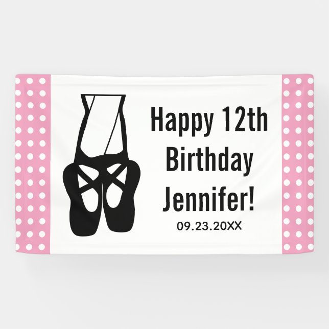 Cute Black Ballet Slippers En Pointe Birthday Banner (Horizontal)