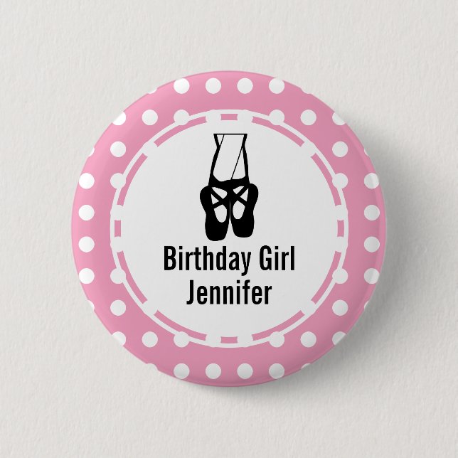 Cute Black Ballet Slippers En Pointe Birthday Girl 6 Cm Round Badge (Front)