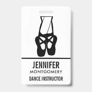 Cute Black Ballet Slippers En Pointe ID Badge