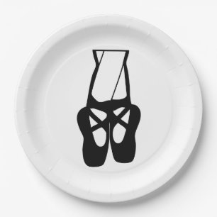 Cute Black Ballet Slippers En Pointe Paper Plate