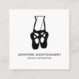Cute Black Ballet Slippers En Pointe Square Business Card