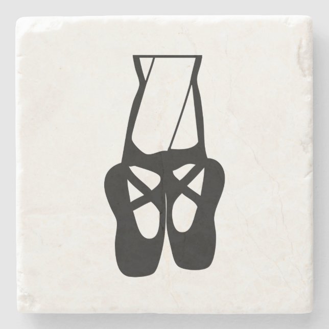 Cute Black Ballet Slippers En Pointe Stone Coaster (Front)