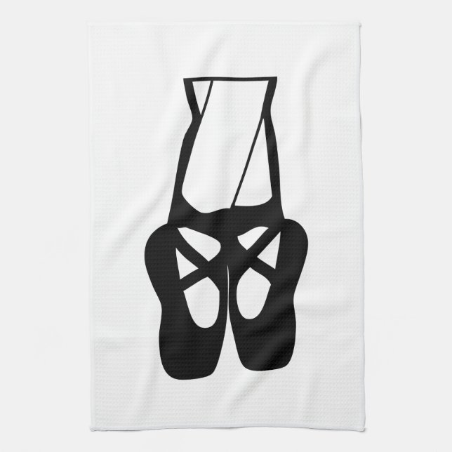 Cute Black Ballet Slippers En Pointe Tea Towel (Vertical)