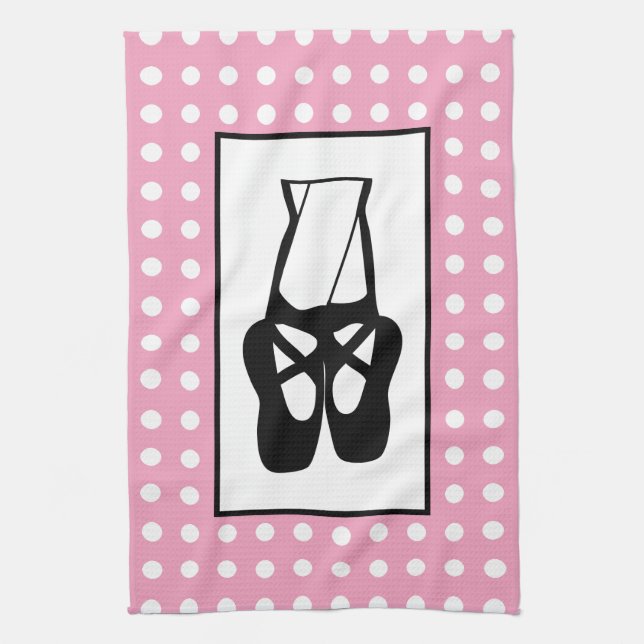 Cute Black Ballet Slippers En Pointe Tea Towel (Vertical)