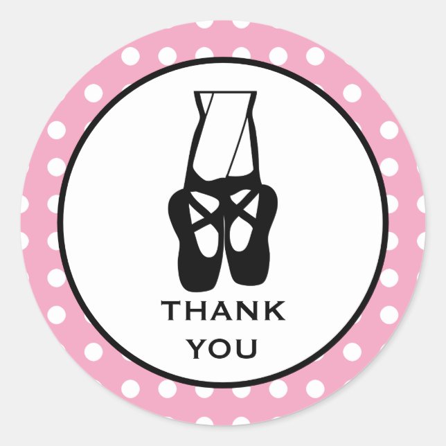 Cute Black Ballet Slippers En Pointe Thank You Classic Round Sticker (Front)