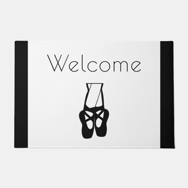 Cute Black Ballet Slippers En Pointe Welcome Doormat (Front)
