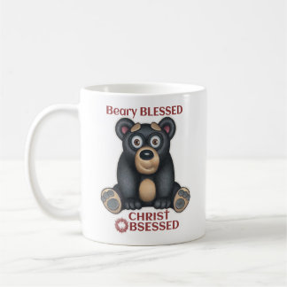 Cute Black Bear, Bear-y Blessed Christ Obsessed Coffee Mug