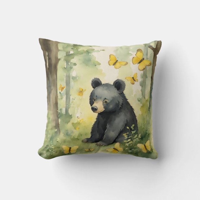 Cute Black Bear Gender Neutral Cushion (Front)