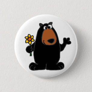 Cute Black Bear with Daffodil Cartoon 6 Cm Round Badge