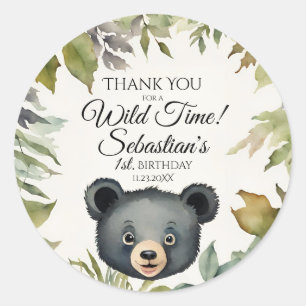 Cute Black Bear Woodland Thank You Birthday Classic Round Sticker