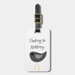 Cute black bird luggage tag