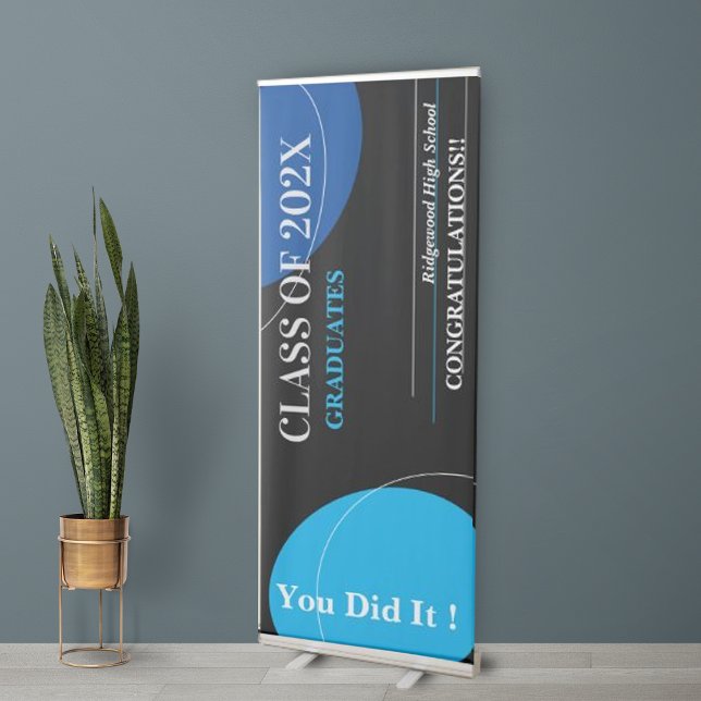 Cute Black Blue Abstract 2026 Class Graduation Retractable Banner (Cute Black Blue Abstract 2024 Class Graduation Retractable Banner)
