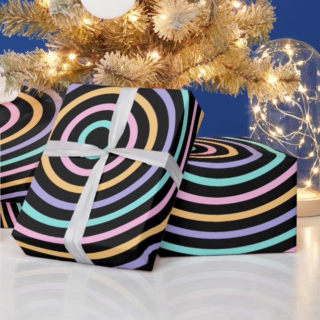 Cute Black Blue Grey Striped Pattern         Wrapping Paper (Holidays)