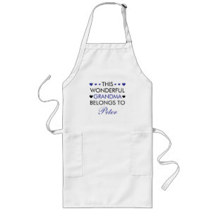 Cute Black & Blue Saying Grandkid Name Grandma Long Apron