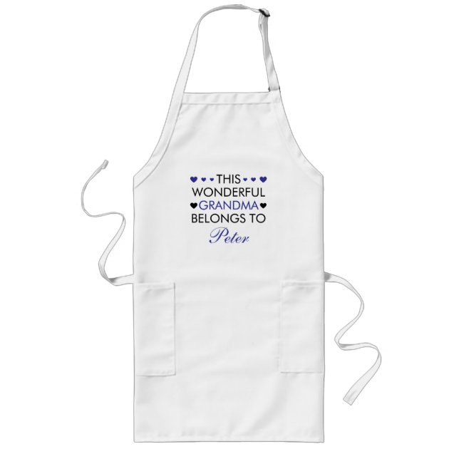 Cute Black & Blue Saying Grandkid Name Grandma Long Apron (Front)