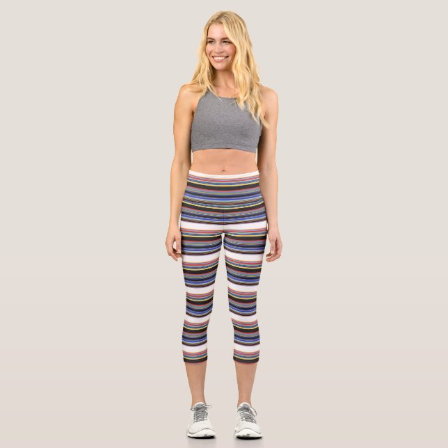 Cute black blue stripes capri leggings (Front)