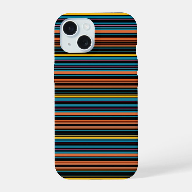 Cute black blue stripes iPhone 15 case (Back)