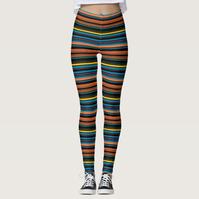 Cute black blue stripes leggings (Front)