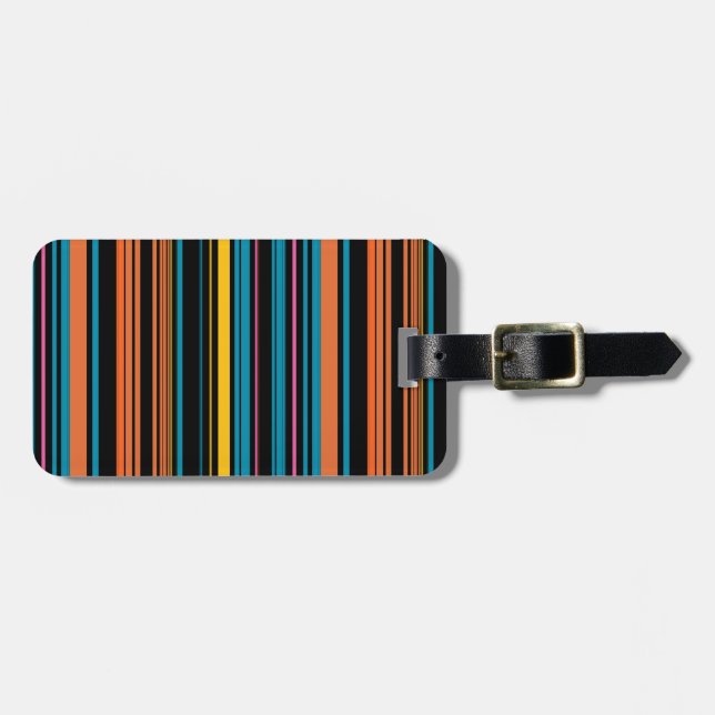 Cute black blue stripes luggage tag (Front Horizontal)