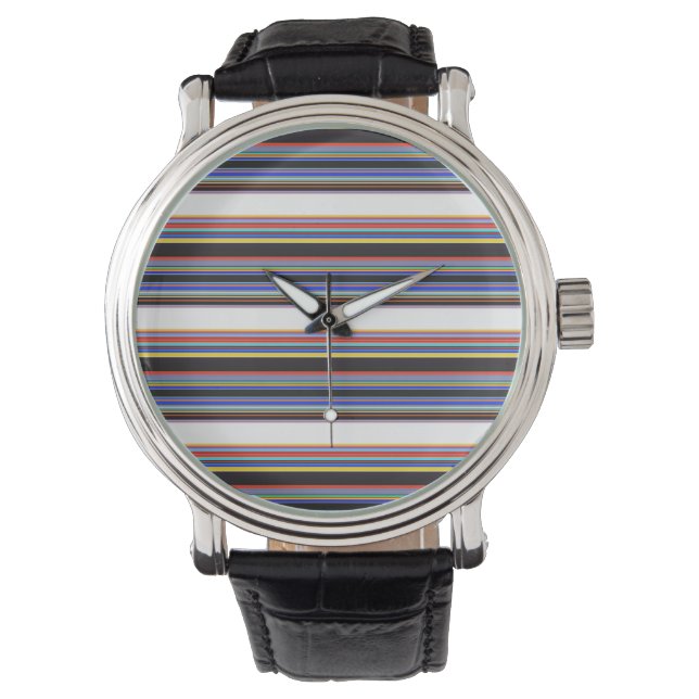 Cute black blue stripes watch (Front)