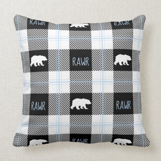 Image of Cute Black Blue & White Bear and Rawr Flannel Cushion