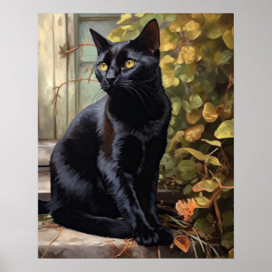 Cute Black Bombay Cat Art Print Poster