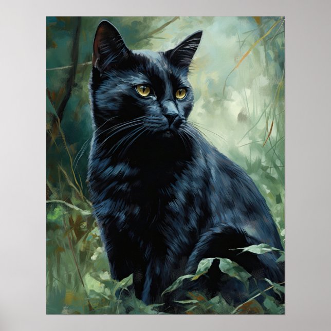 Cute Black Bombay Cat Art Print Poster (Front)