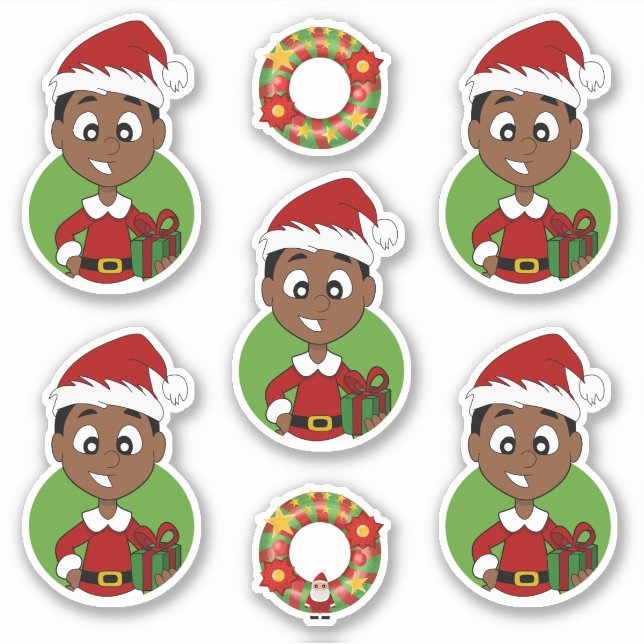 Cute black boy Christmas Sticker (Front)