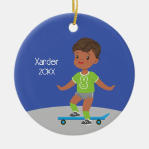 Cute Black Boy Skateboard Ceramic Tree Decoration